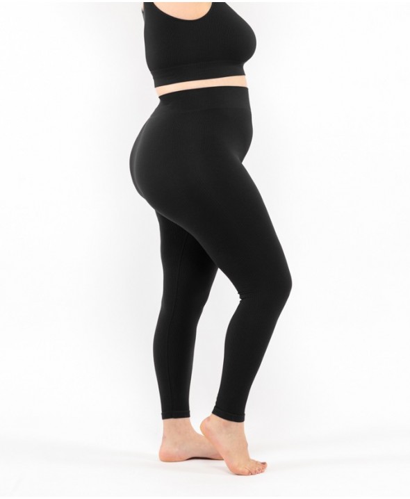 Gerippte Leggings - Schwarz