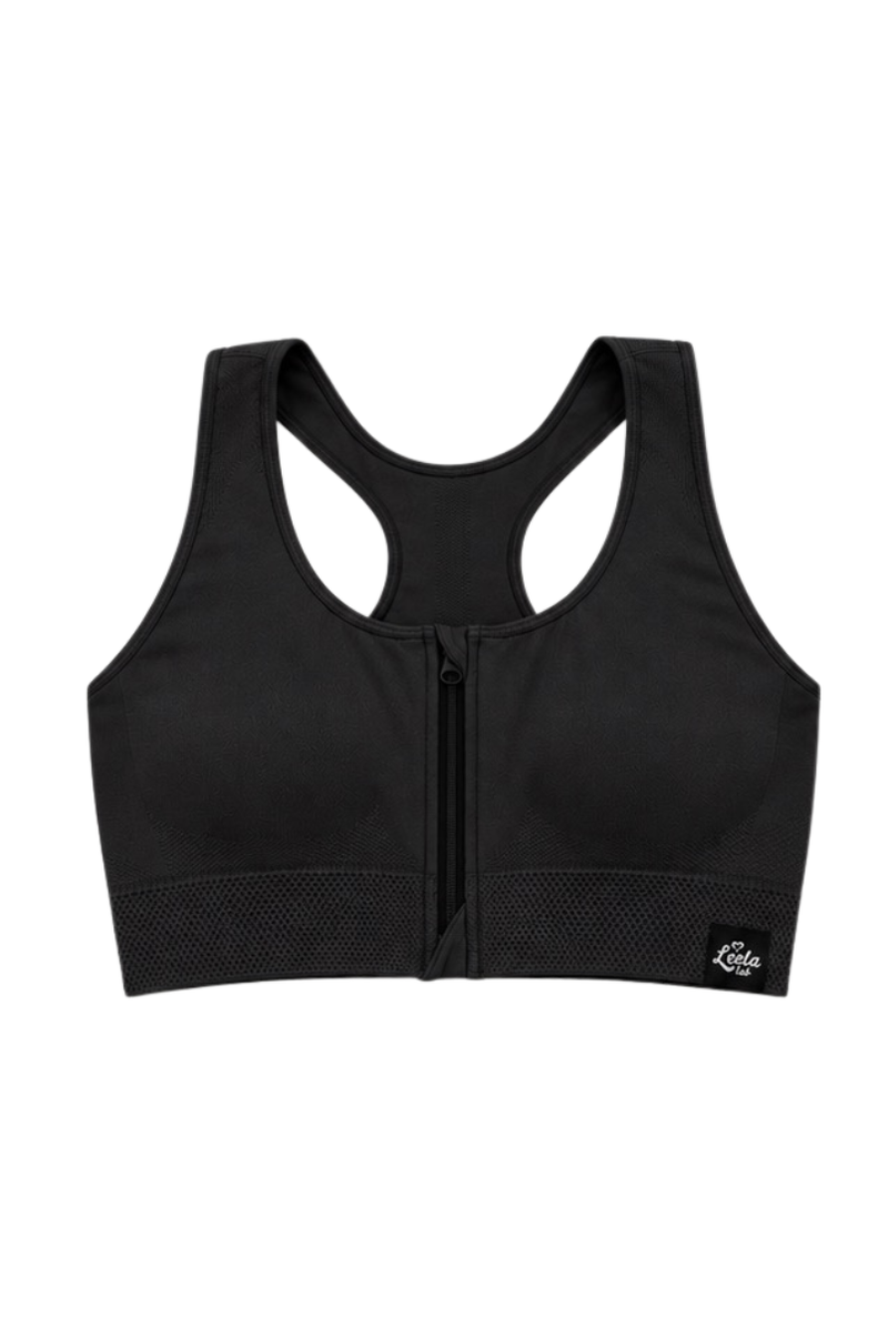 Bralette Sportiva Compressiva con Zip Frontale ad Alto Sostegno - Nero