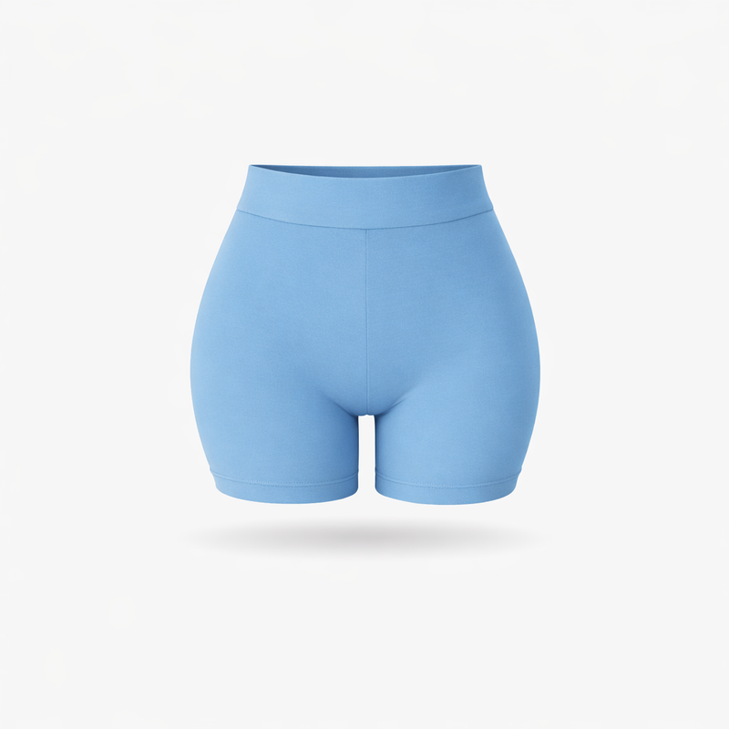 Shorts Vita Alta Blu Desaturato Curvy per Taglie Forti | Leela Lab