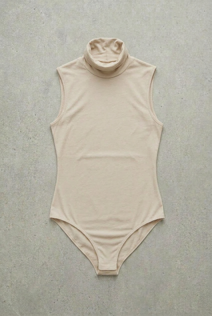 Ärmelloser Rollkragenbody – Puder