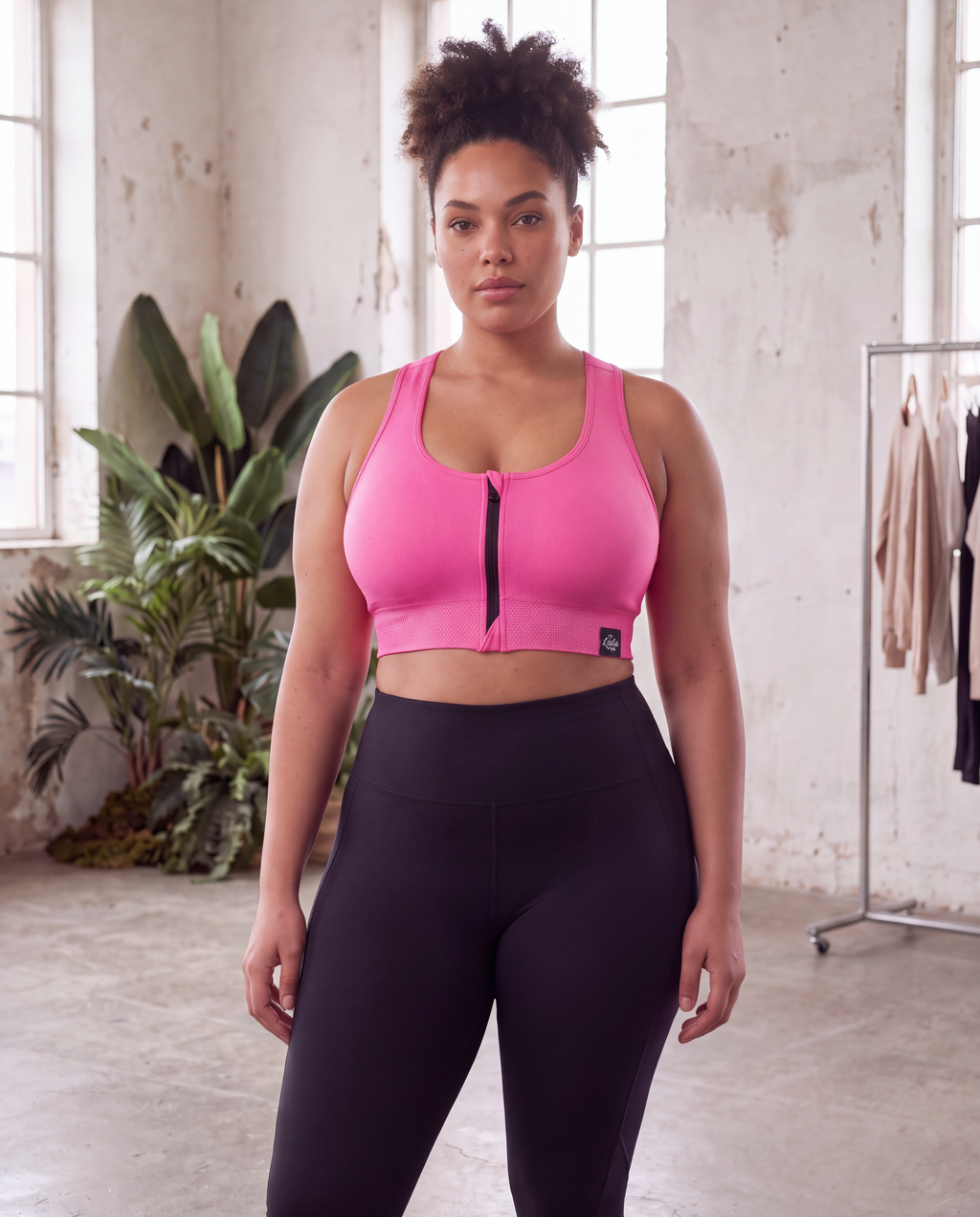 Bralette Sportiva Compressiva con Zip Frontale ad Alto Sostegno - Barbie Pink