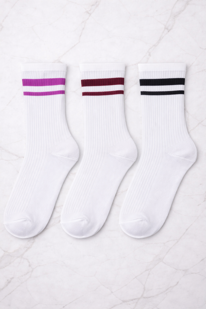 Set 3 Paia Calzini Fucsia Bordeaux Nero Curvy per Taglie Forti | Leela Lab