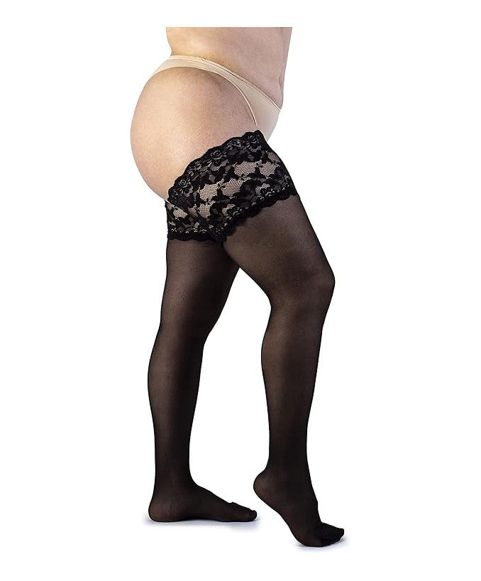 Dettaglio Autoreggente Light Balza Alta 30 DEN Nero Curvy | Leela Lab