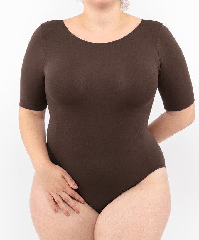 Body Curvy Manica Corta Marrone Indossato Taglie Forti | Leela Lab