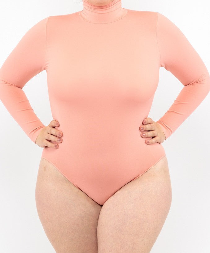 Langärmeliger Rollkragenbody – Koralle