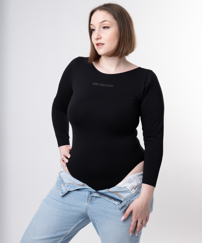 Body Seamless Curvy Born From Chaos Nero Vista Frontale Taglie Forti | Leela Lab