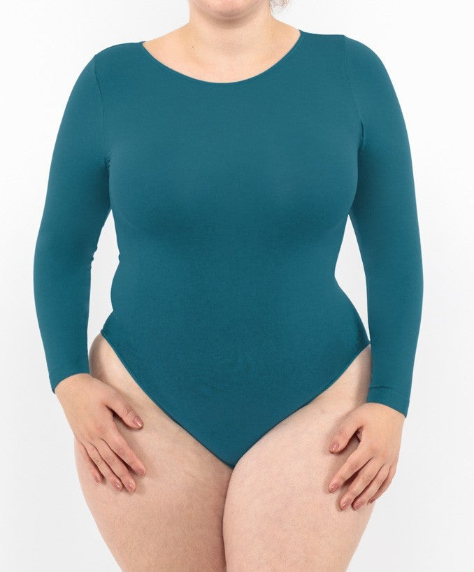 Body Curvy Manica Lunga Verde Petrolio Indossato Taglie Forti | Leela Lab