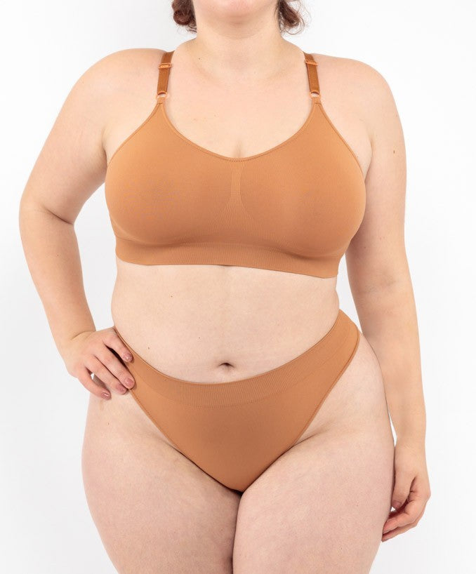 Bralette con Spallini Regolabili Cammello Curvy per Taglie Forti Plus Size | Leela Lab