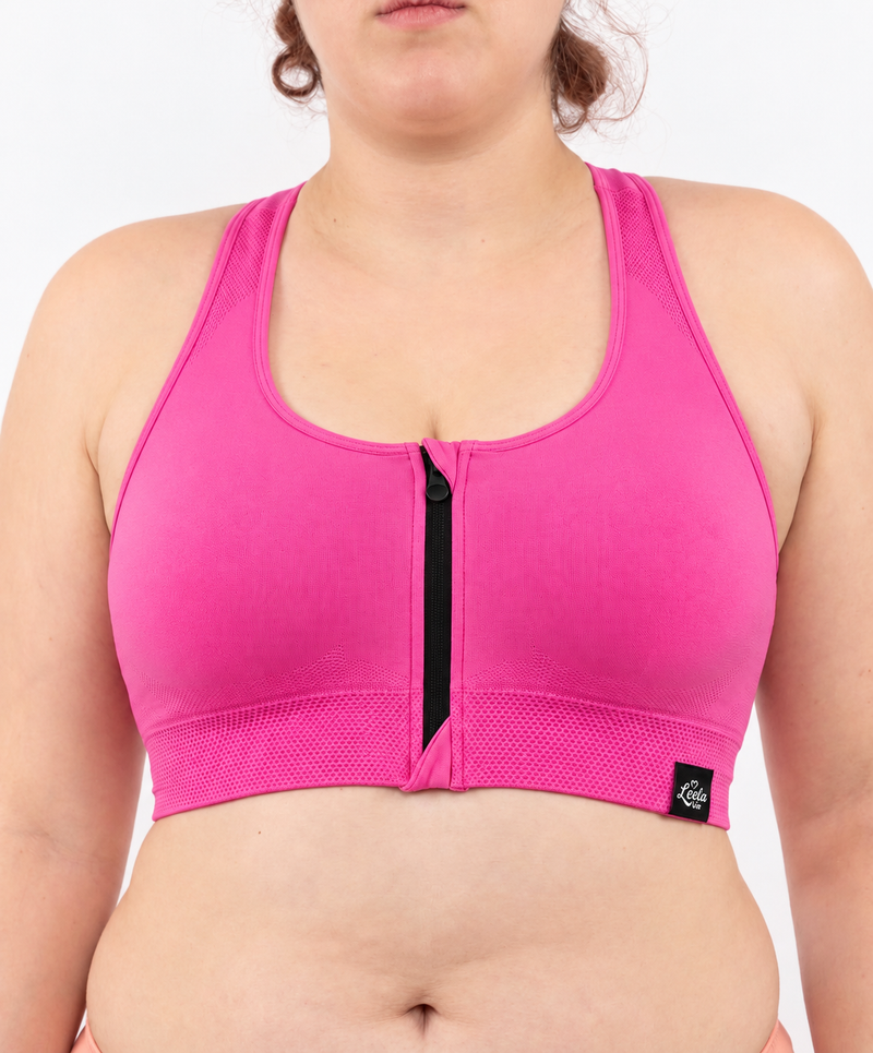Bralette Sportiva Compressiva con Zip Frontale ad Alto Sostegno - Barbie Pink