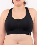 Kompressions-Sport-Bralette mit Frontreißverschluss und starkem Halt – Schwarz