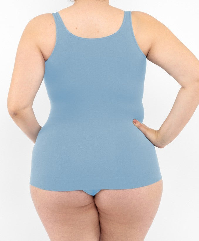 Canotta Basica Blu Desaturato Curvy per Taglie Forti Plus Size Dietro | Leela Lab