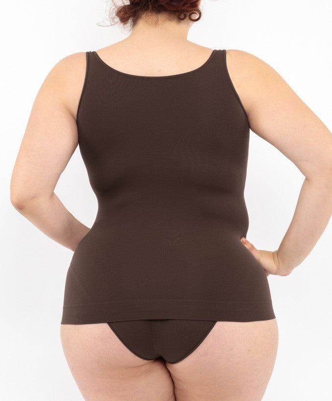 Canotta Basica Caffè Curvy per Taglie Forti Plus Size Dietro | Leela Lab