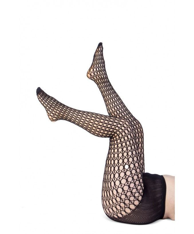 Dettaglio Collant a Rete Geo Nero Curvy per Taglie Forti | Leela Lab