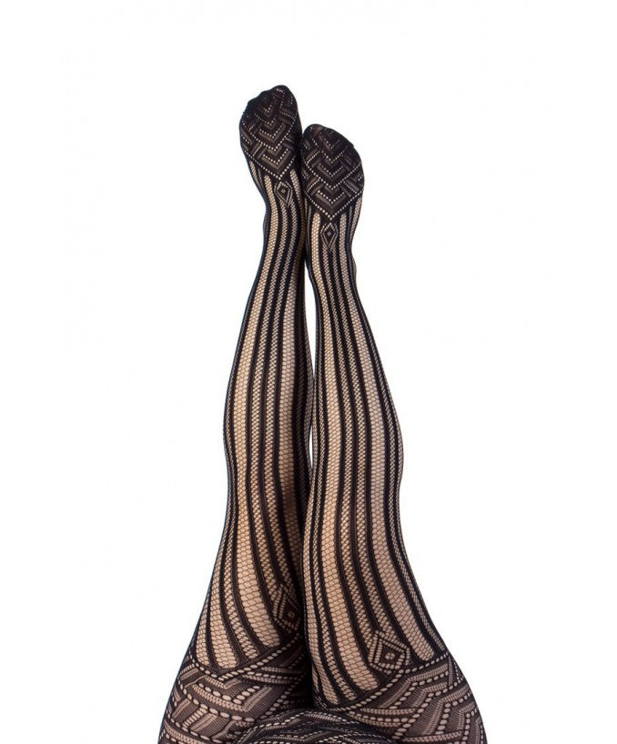 Collant Curvy Rete Chevron Nero Indossato Taglie Forti | Leela Lab