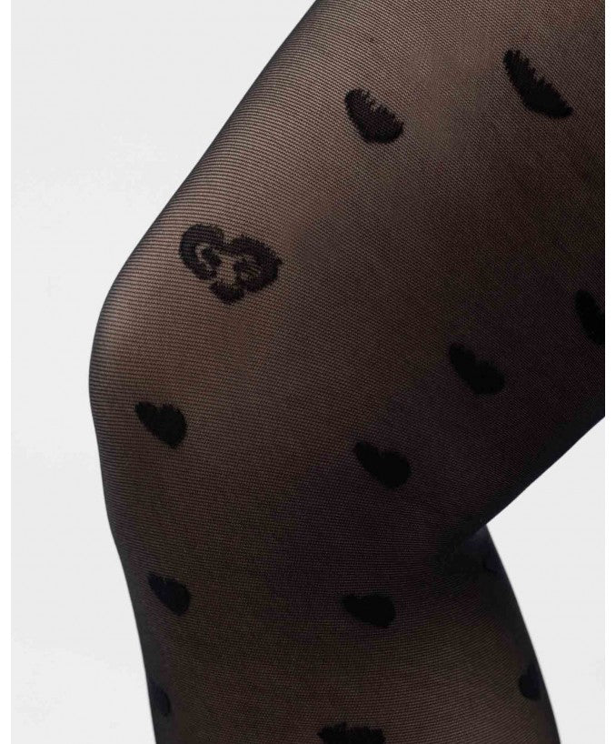 Dettagli Collant Light con Cuori Leela 30 Den Nero Curvy per Taglie Forti | Leela Lab