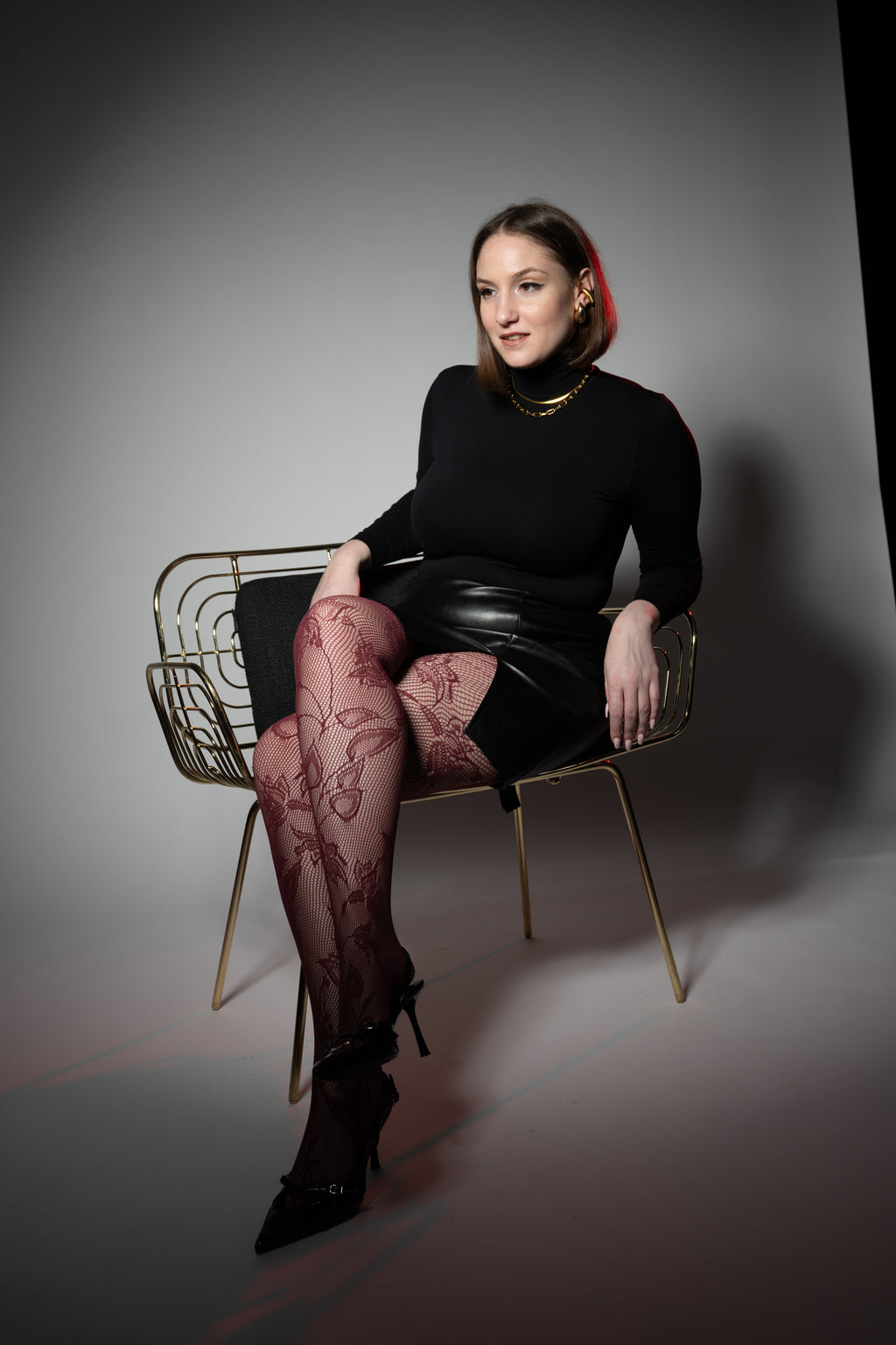 Collant Curvy Rete Floreale Effetto Pizzo Bordeaux Indossato Taglie Forti | Leela Lab