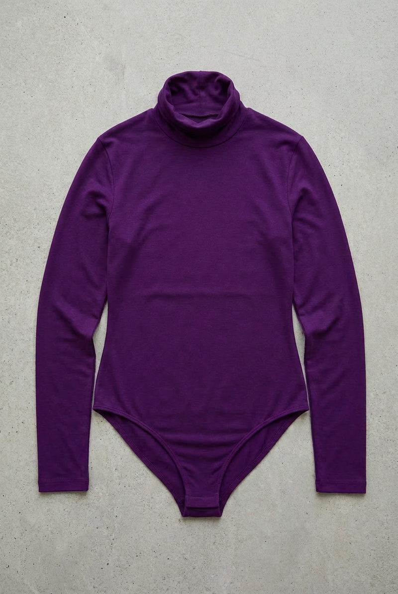 Langärmliger Rollkragenbody – Lila