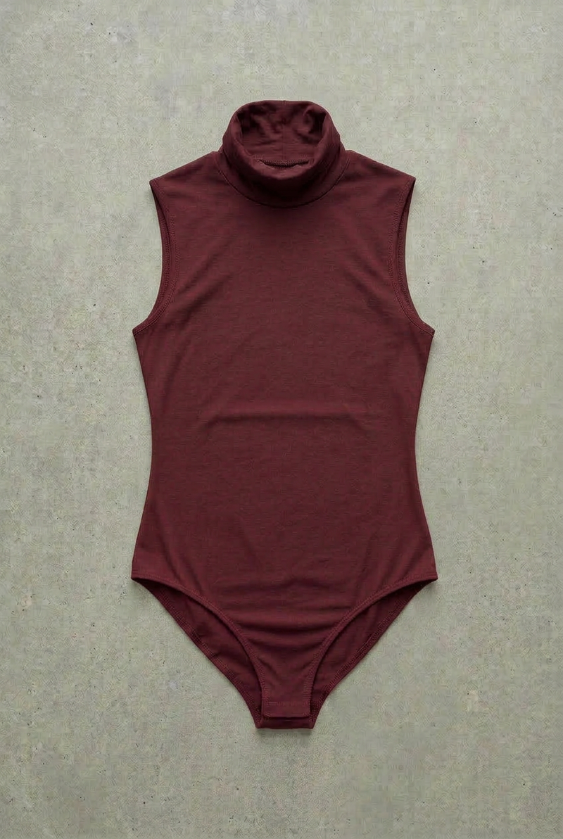Ärmelloser Rollkragenbody – Bordeaux