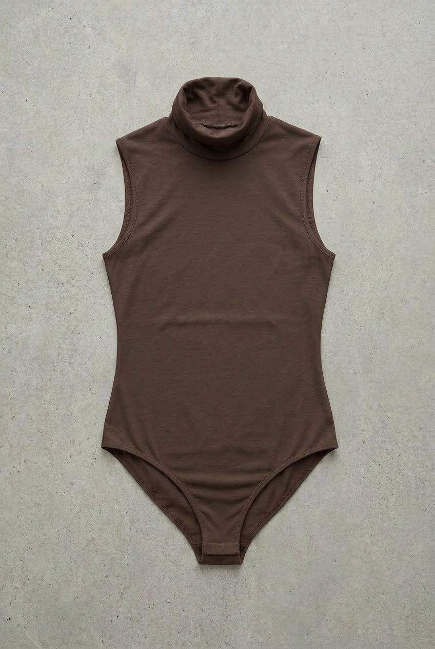 Ärmelloser Rollkragenbody – Kaffee