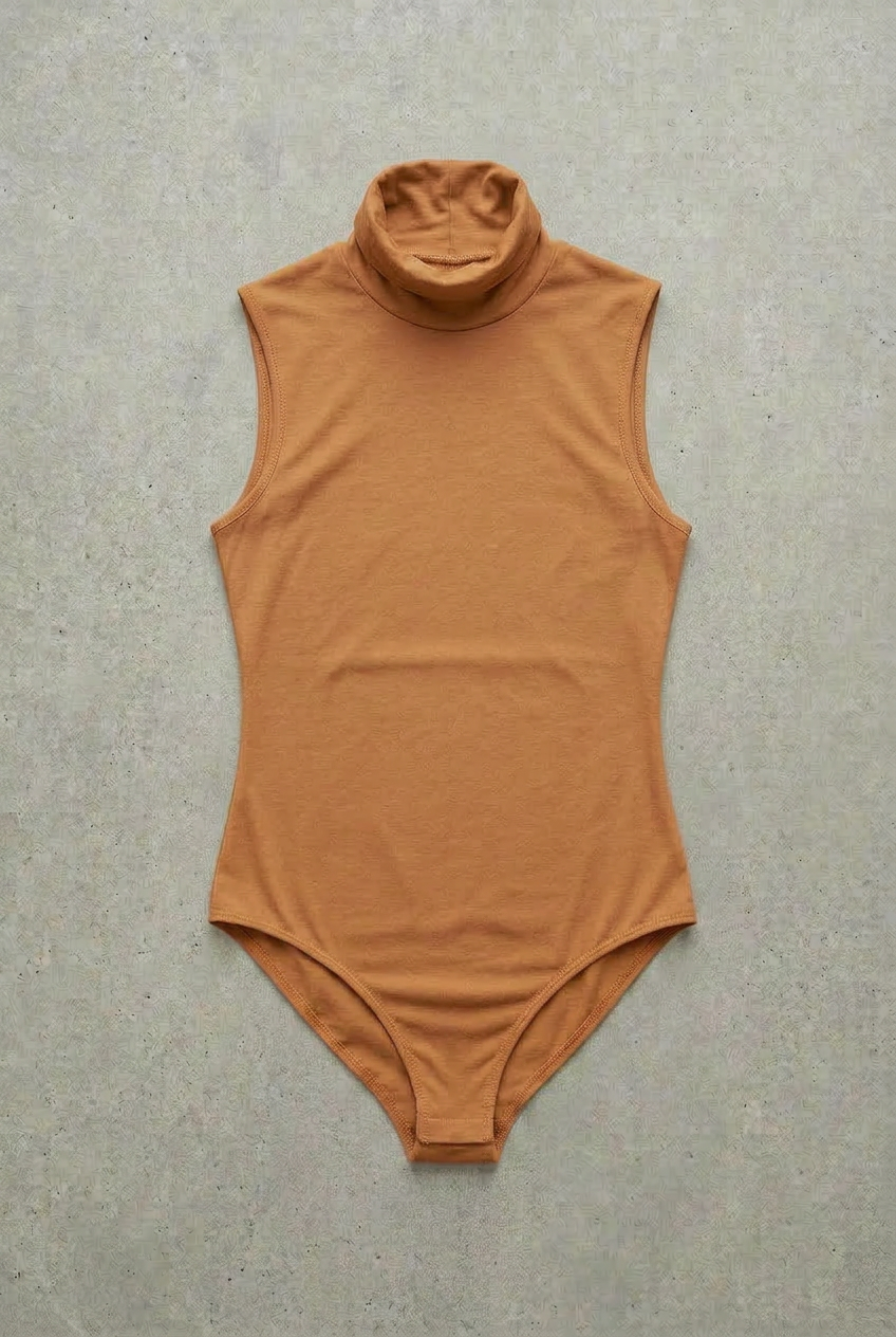 Ärmelloser Rollkragenbody – Kamel