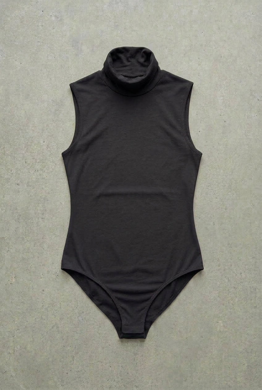 Ärmelloser Rollkragenbody – Schwarz