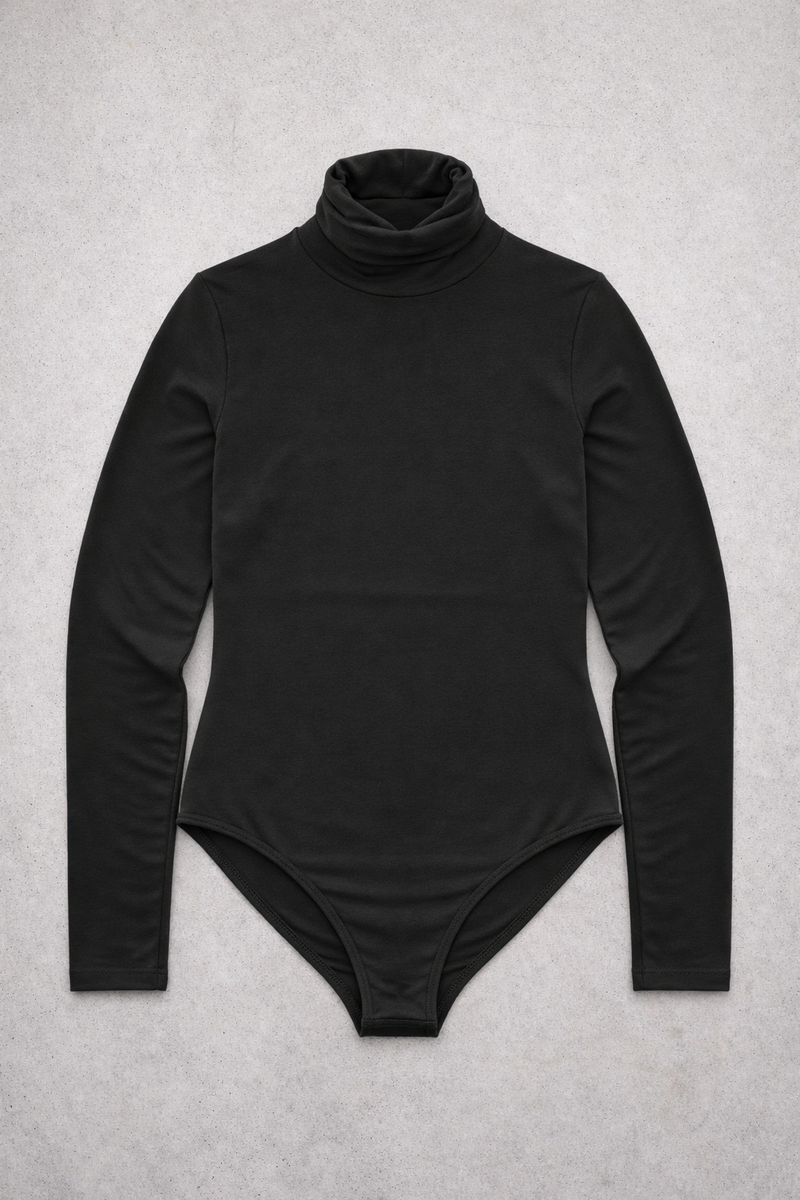Langärmliger Rollkragenbody – Schwarz