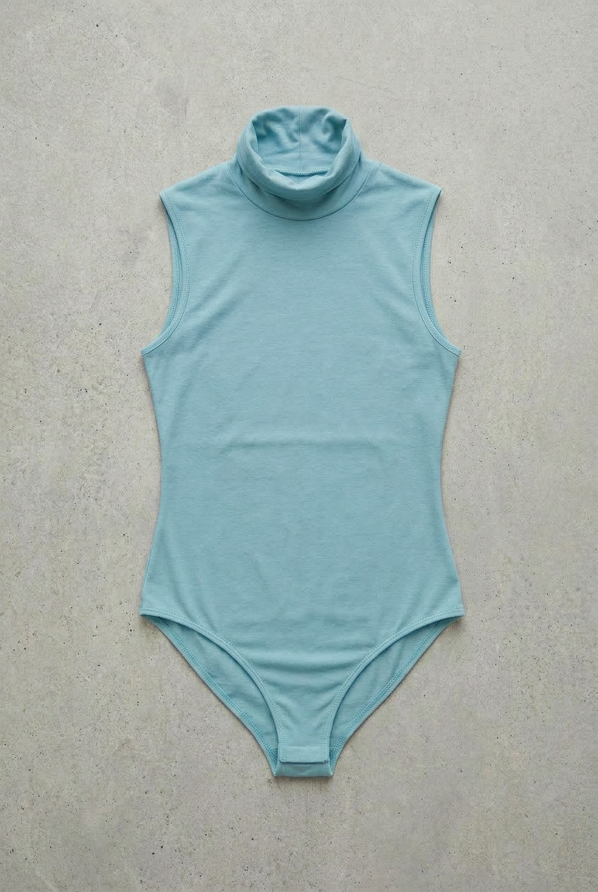 Ärmelloser Rollkragenbody – Aquagrün