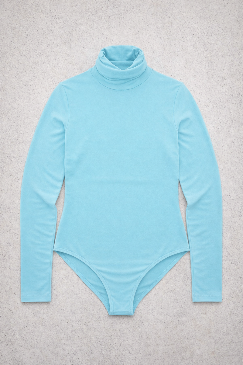 Langärmliger Rollkragenbody – Aquagrün