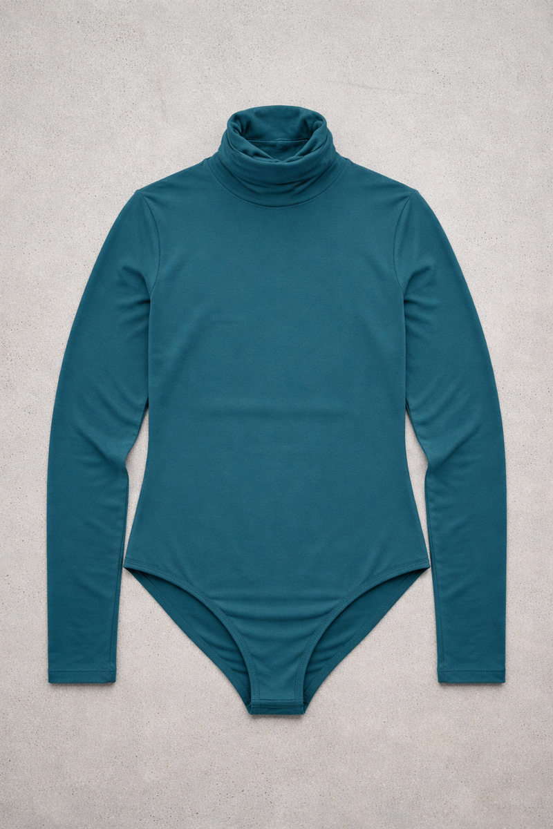 Langärmliger Rollkragenbody – Petrolgrün