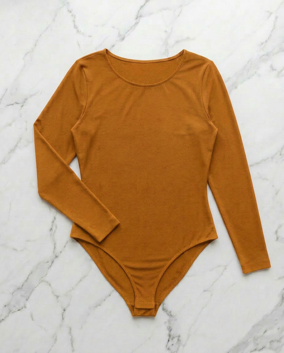 Langärmeliger Body – Kamel