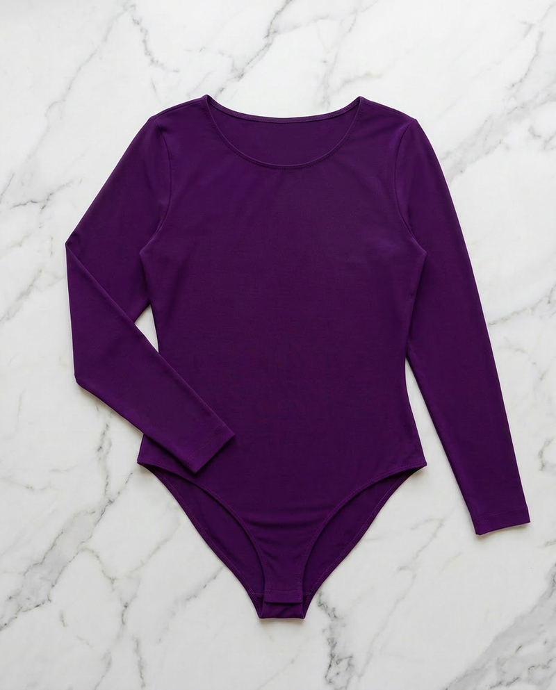 Body Manica Lunga Viola Curvy per Taglie Forti | Leela Lab