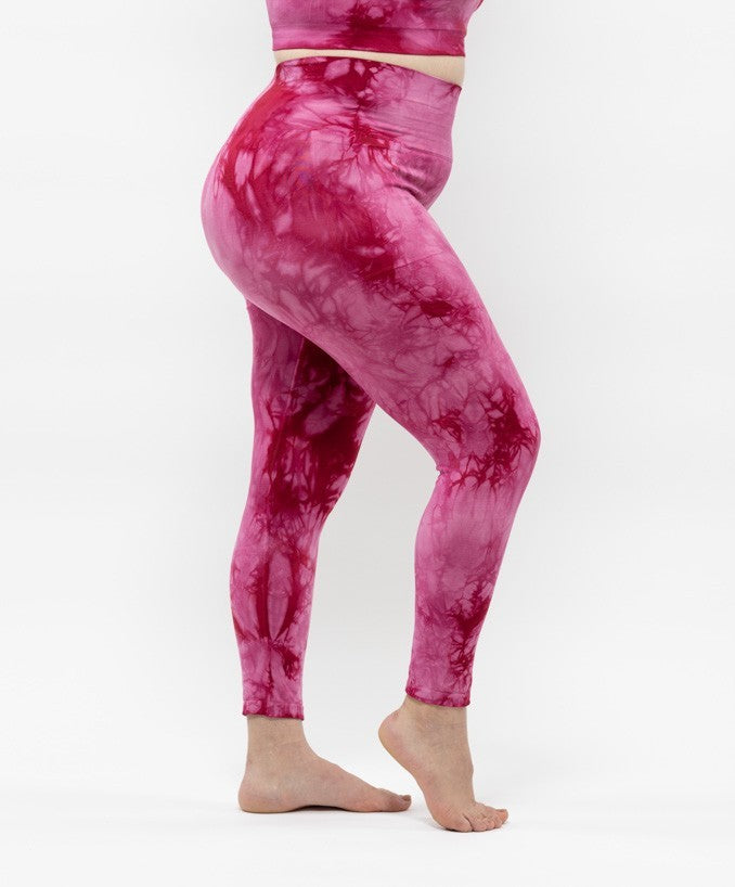 Sportleggings mit Tasche - Kirschrot-Tie-Dye