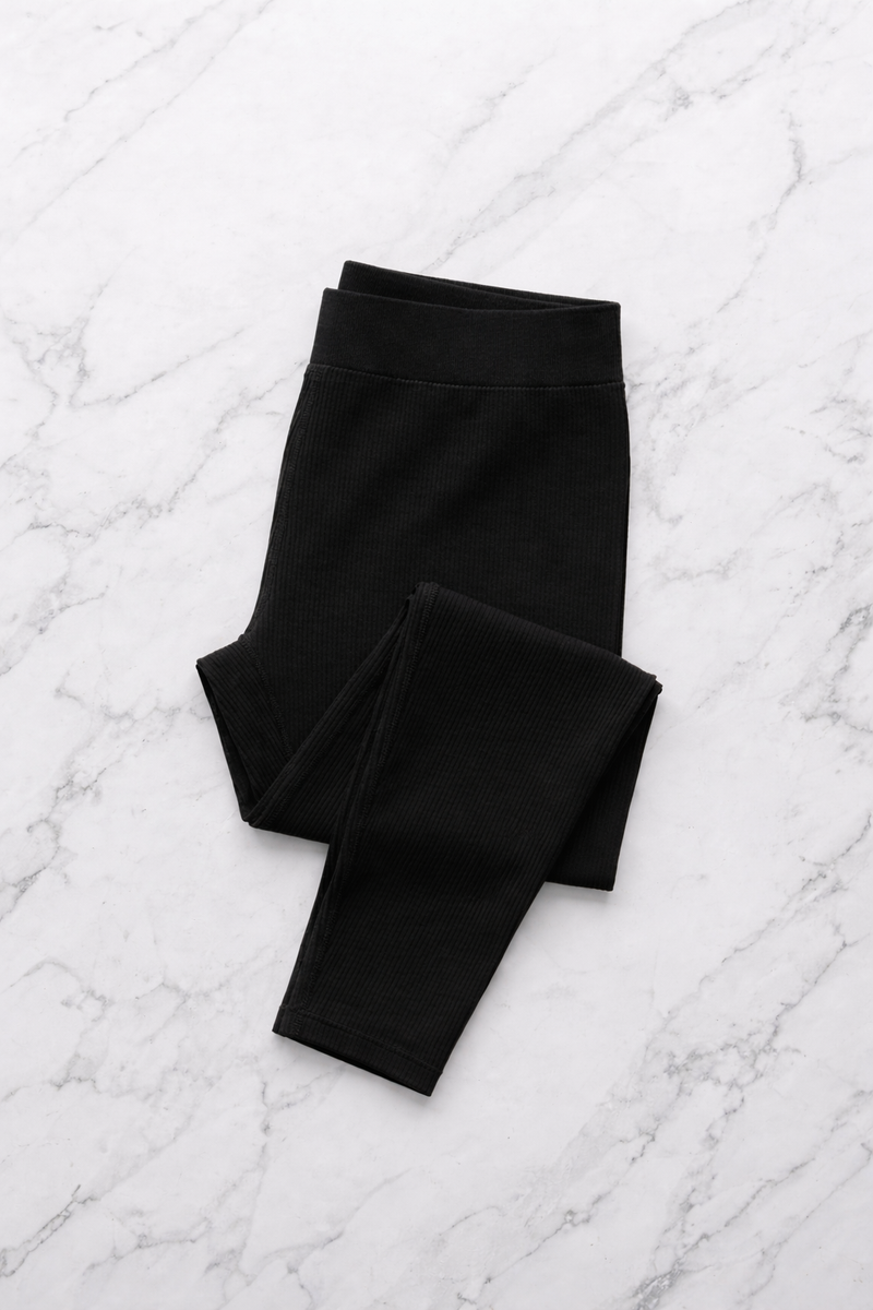 Gerippte Leggings – Schwarz