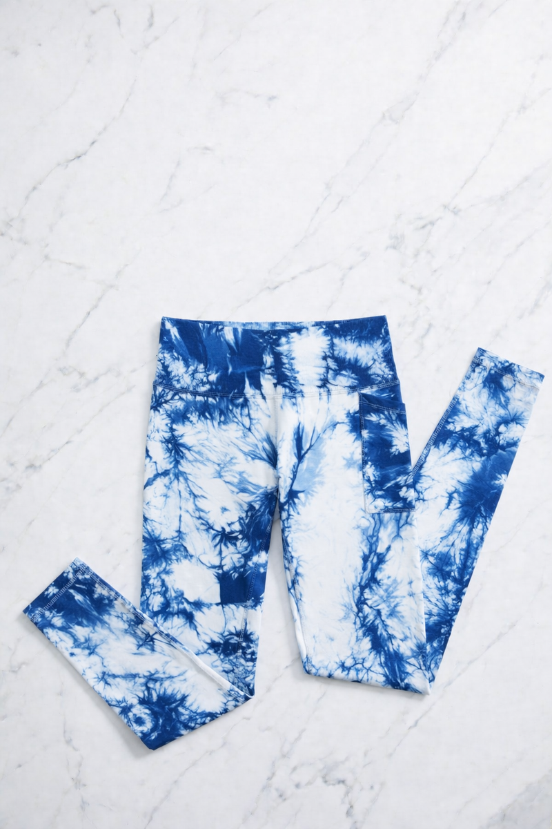 Sportleggings mit Tasche – Blau-Tie-Dye
