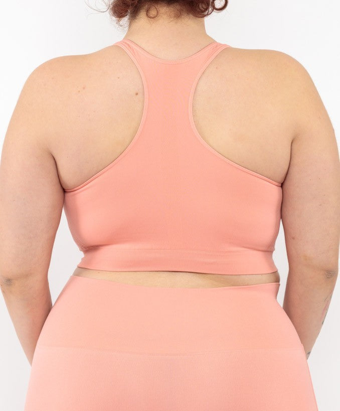 Sport Bralette Corallo Seamless Curvy - Vista dettaglio Taglie Forti | Leela Lab