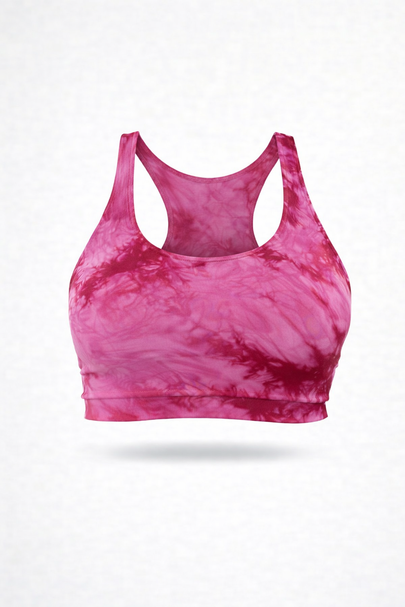 Sport-Bralette – Kirschrot-Tie-Dye